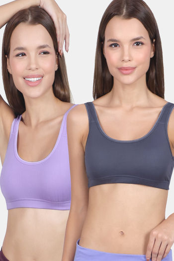Buy Lady Lyka Cotton Lycra Sports Bra (Pack of 2) - Multicolor